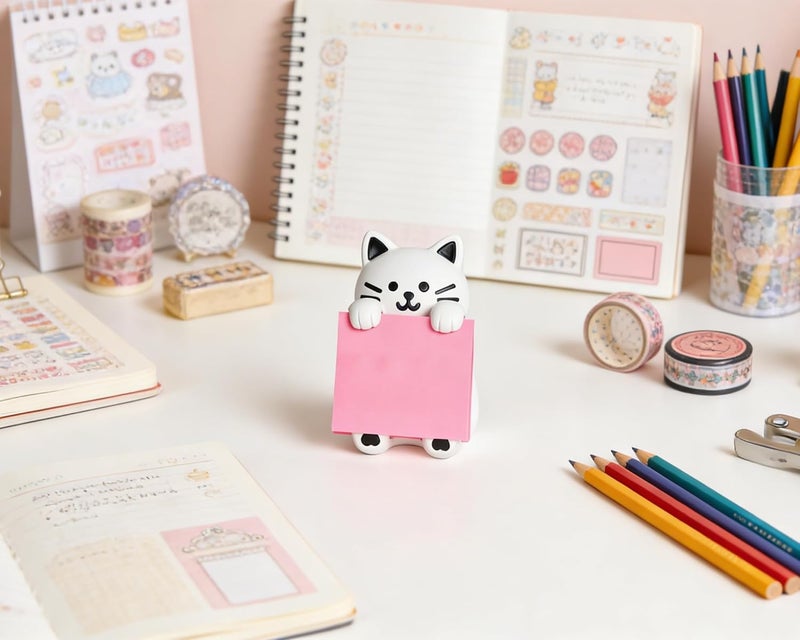 HORTIX Cat Sticky Note Holder for Desk - Doodle-Friendly Resin Dispenser for Office & Home, Holds 3" x 3" Sticky Notes - Image 2